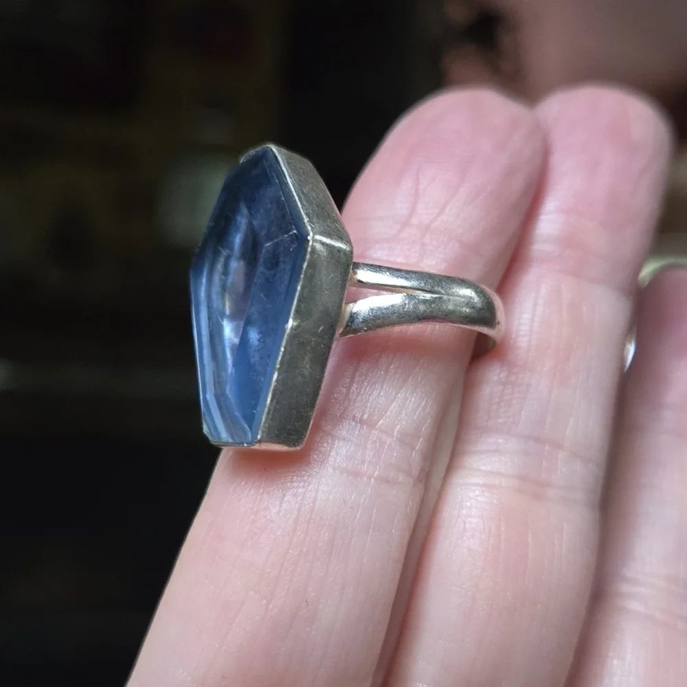 HOST PICK! 🎉🎊 Blue topaz Gemstone coffin sterling Ring sz9.5 - Picture 5 of 7